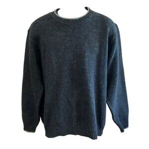 Vintage Lands End Mens Dark Gray Wool Crewneck Sweater With Elbow Patches